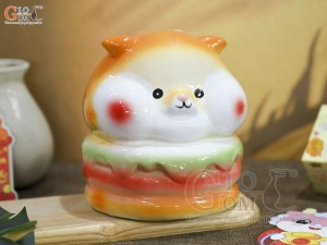 Tượng sứ tiết kiệm Shiba Burger màu cam, cao 17cm