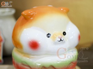 Tượng sứ tiết kiệm Shiba Burger màu cam, cao 17cm