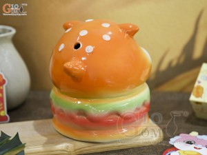 Tượng sứ tiết kiệm Shiba Burger màu cam, cao 17cm