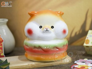 Tượng sứ tiết kiệm Shiba Burger màu cam, cao 17cm