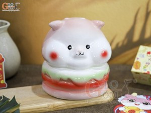 Tượng sứ tiết kiệm Shiba Burger màu hồng, cao 17cm