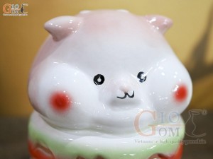 Tượng sứ tiết kiệm Shiba Burger màu hồng, cao 17cm