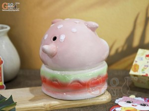 Tượng sứ tiết kiệm Shiba Burger màu hồng, cao 17cm