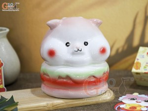 Tượng sứ tiết kiệm Shiba Burger màu hồng, cao 17cm
