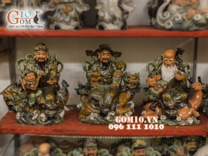 Tượng Tam đa cưỡi tứ linh, men ngọc 50cm