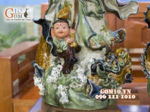 Tượng Tam đa Ngũ Phúc men rạn 72cm