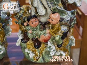 Tượng Tam đa Ngũ Phúc men rạn 72cm