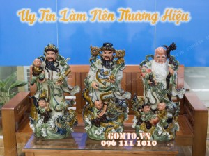 Tượng Tam đa Ngũ Phúc men rạn 72cm