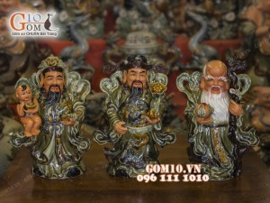 Tượng Tam đa Phúc Lộc Thọ men ngọc 40cm