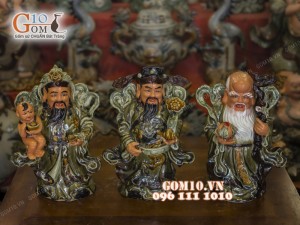 Tượng Tam đa Phúc Lộc Thọ men ngọc 40cm