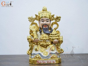 Tượng Thần Phát men rạn cổ dát vàng, cao 26cm