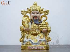 Tượng Thần Phát men rạn cổ dát vàng, cao 38cm