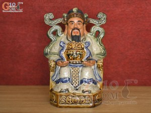 Tượng Thần Phát men rạn đắp nổi, cao 25cm