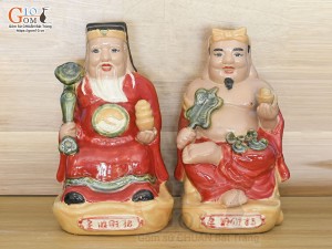 Tượng Thần Tài - Thổ Địa men màu nền đỏ, cao 26cm