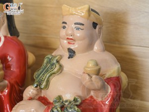 Tượng Thần Tài - Thổ Địa men màu nền đỏ, cao 26cm