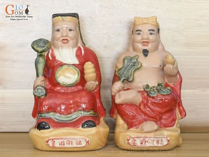 Tượng Thần Tài - Thổ Địa men màu nền đỏ, cao 26cm