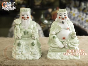 Tượng Thần Tài - Thổ Địa men ngọc ngồi bệ mây cao 30cm