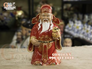 Tượng Thần Tài Lộc Phát men đỏ vẽ vàng, cao 32cm