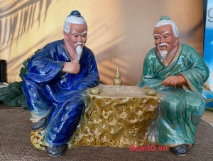 Tượng tiên ông chơi cờ men xanh dài 36cm