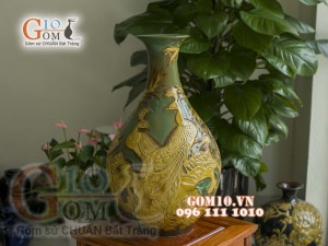 Tỳ bà men màu khắc nổi Công Trúc, cao 65cm