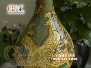 Tỳ bà men màu khắc nổi Công Trúc, cao 65cm