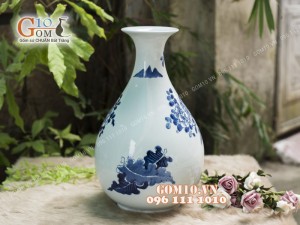 Tỳ bà tài lộc men rong cổ họa tiết Cổ Đồ cao 42cm