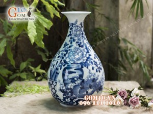 Tỳ bà tài lộc men rong cổ họa tiết Cổ Đồ cao 42cm