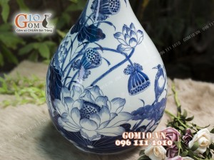 Tỳ bà tài lộc men rong cổ họa tiết hoa Sen, cao 42cm