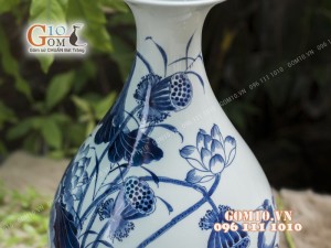 Tỳ bà tài lộc men rong cổ họa tiết hoa Sen, cao 42cm