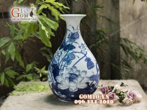 Tỳ bà tài lộc men rong cổ họa tiết hoa Sen, cao 42cm