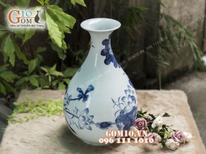 Tỳ bà tài lộc men rong cổ họa tiết hoa Sen, cao 42cm