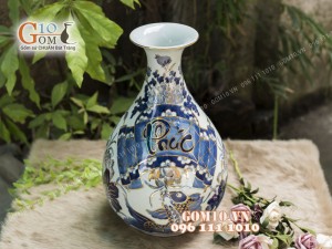 Tỳ Bà Tài Lộc men rong cổ họa tiết Thư Pháp, cao 42cm