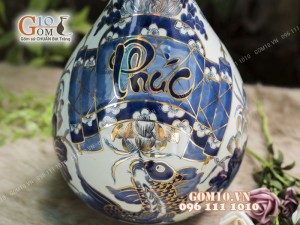 Tỳ Bà Tài Lộc men rong cổ họa tiết Thư Pháp, cao 42cm