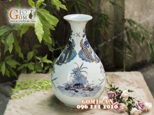 Tỳ Bà Tài Lộc men rong cổ họa tiết Thư Pháp, cao 42cm