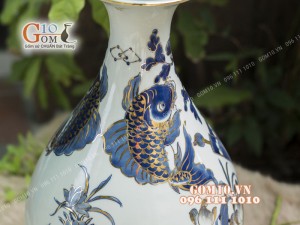 Tỳ Bà Tài Lộc men rong cổ họa tiết Thư Pháp, cao 42cm