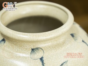 Vò cổ men rạn vẽ sen, 32cm