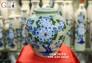 Lọ hoa men rạn vẽ cẩm tú cầu cao 21cm