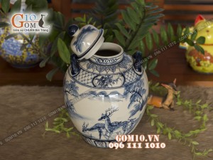 Chum gốm ngâm rượu men bóng vẽ Tùng Hươu, 30 Lít