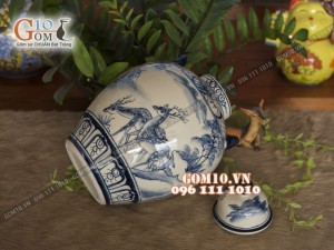 Chum gốm ngâm rượu men bóng vẽ Tùng Hươu, 30 Lít